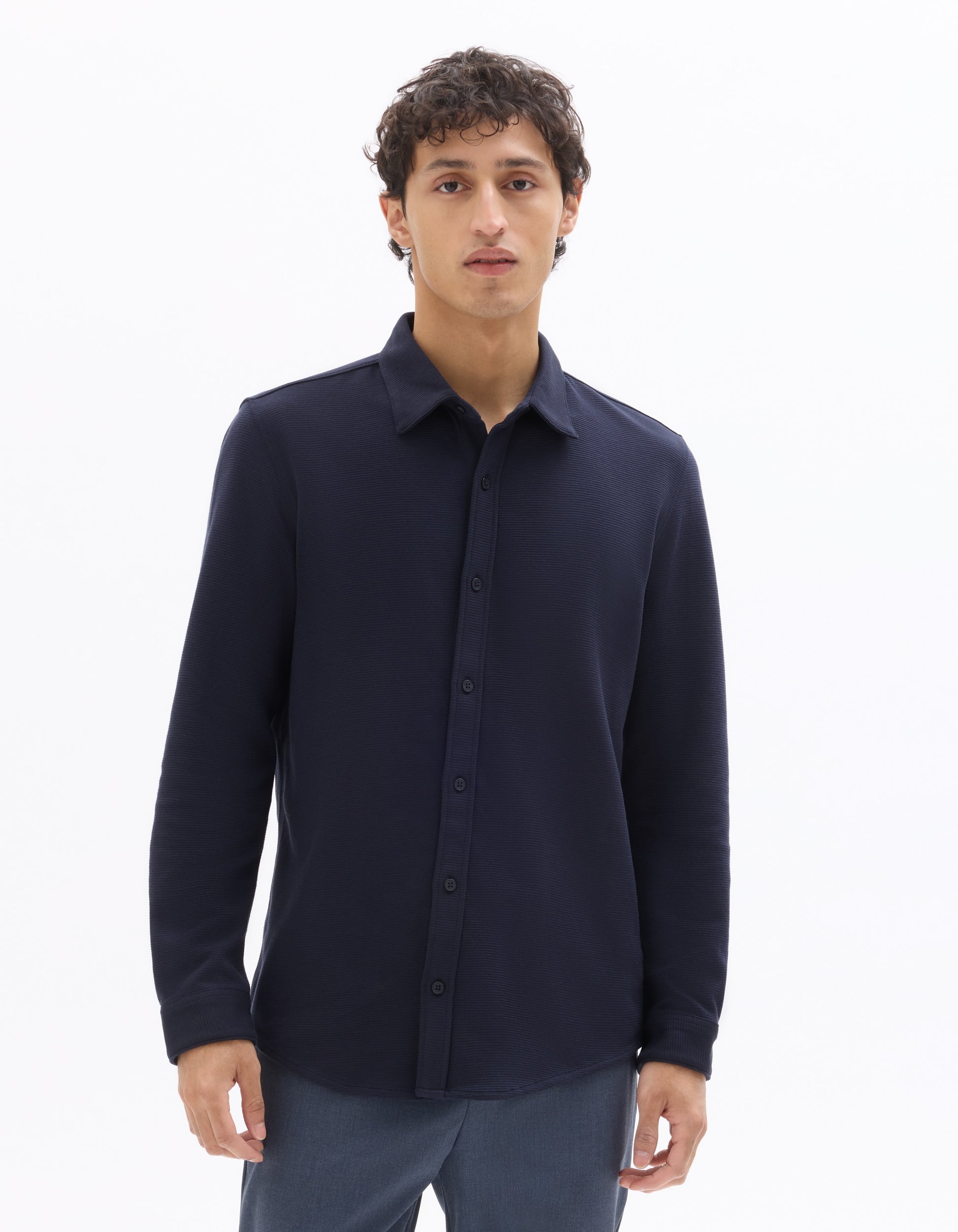 Celio Regular Fit Ribbed Shirt - Navy