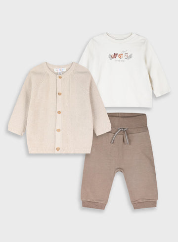  Brown 3 Pcs.Infant'S Set(Cardigan,Blouse,Trousers) For Boy