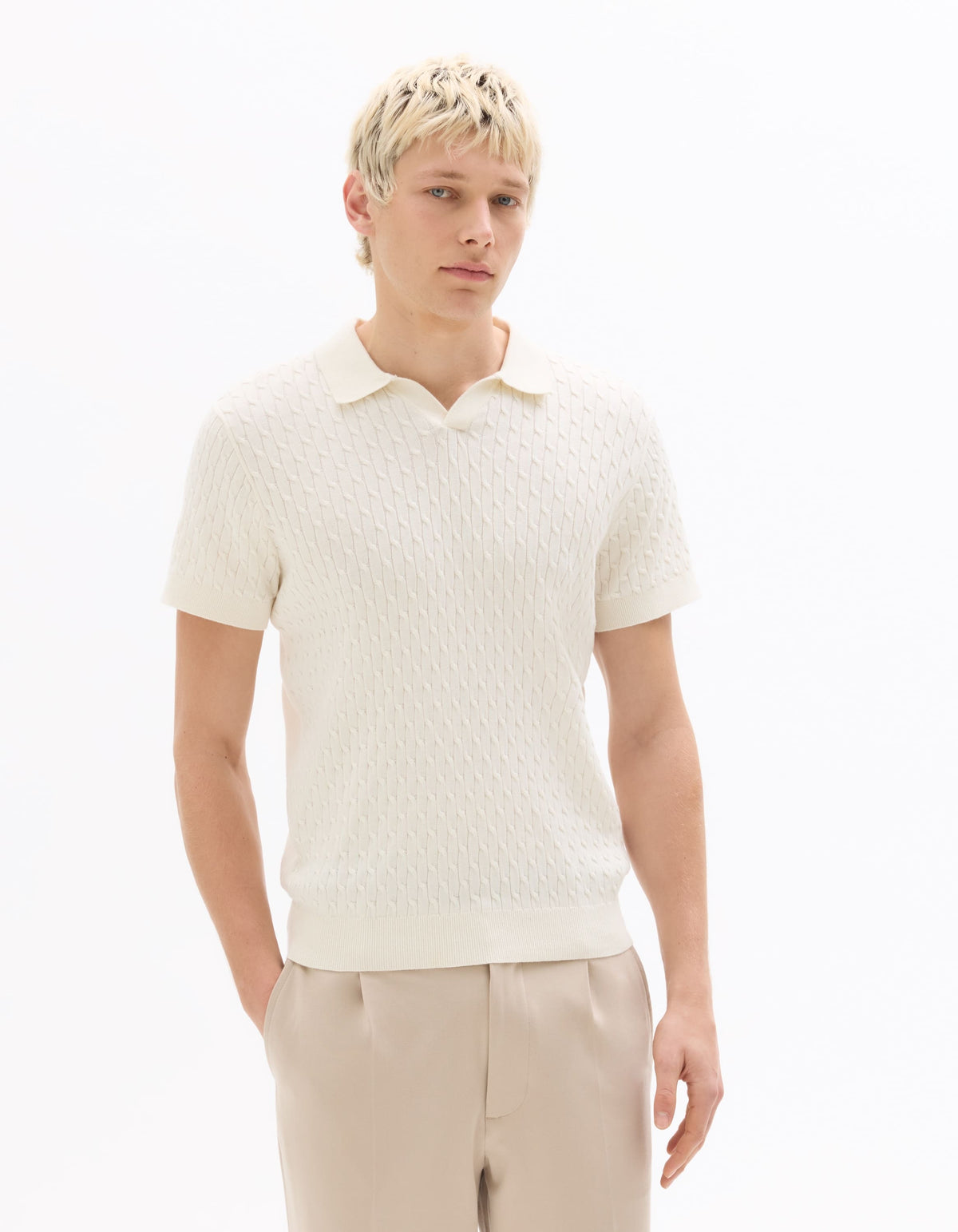 Celio Regular Fit Textured Knit Polo Shirt - White