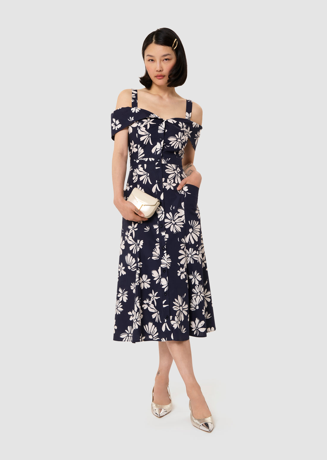 Raquelita midnight blue floral print dress by Tara Jarmon Lebanon