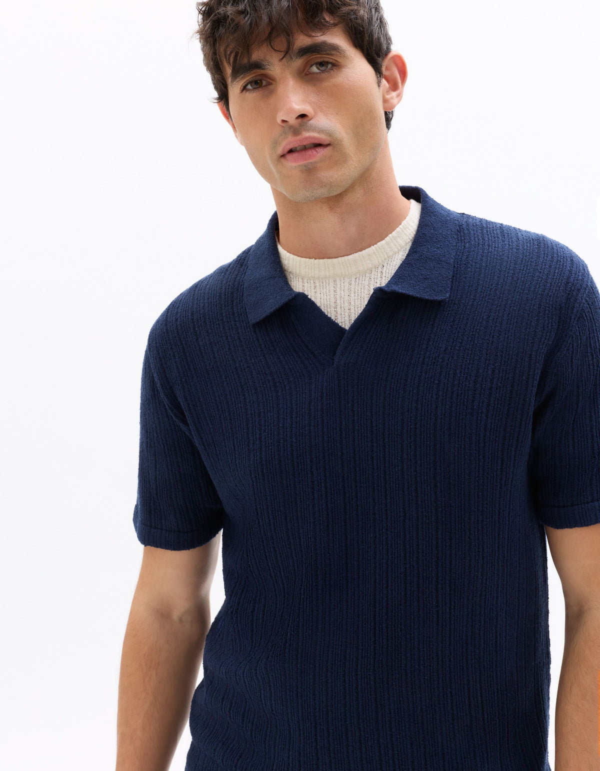 Celio Cotton Blend Short-Sleeved Polo - Navy