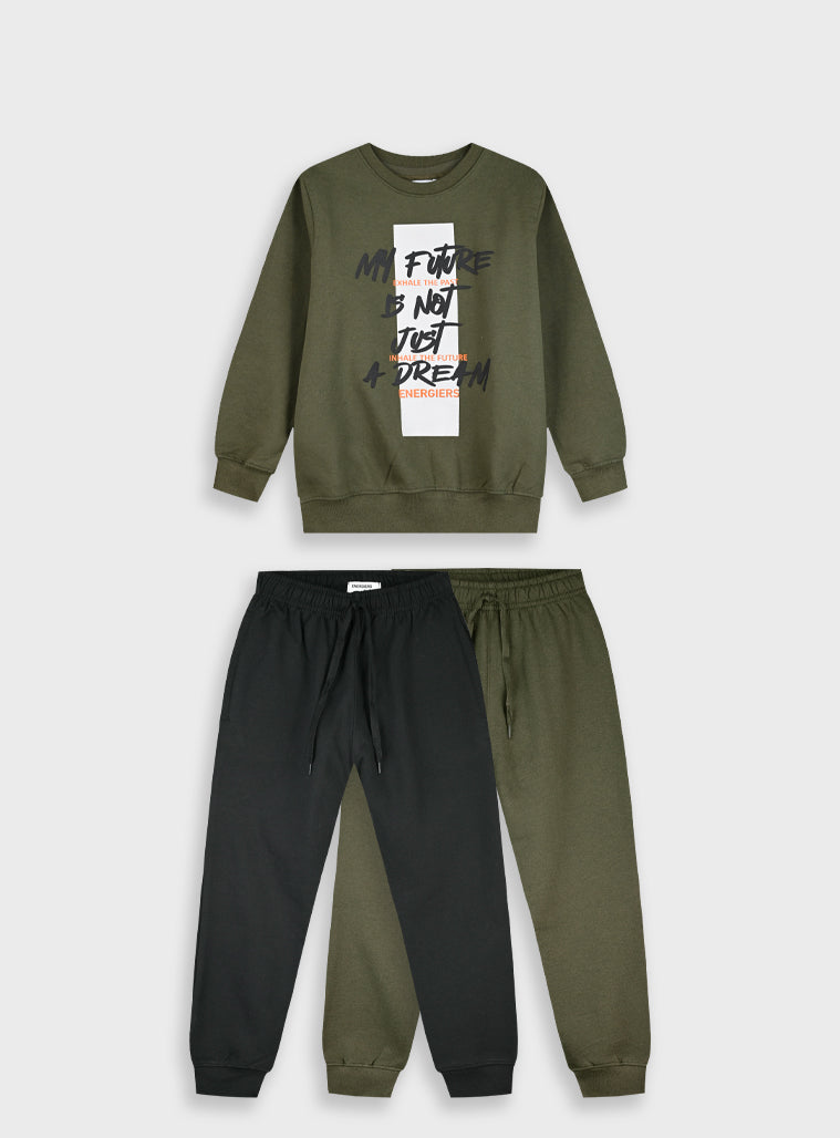Cotton Blend Boy Tracksuit - Khaki