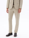 Celio Slim Fit Plaid Cotton and Linen Suit Pants - Beige