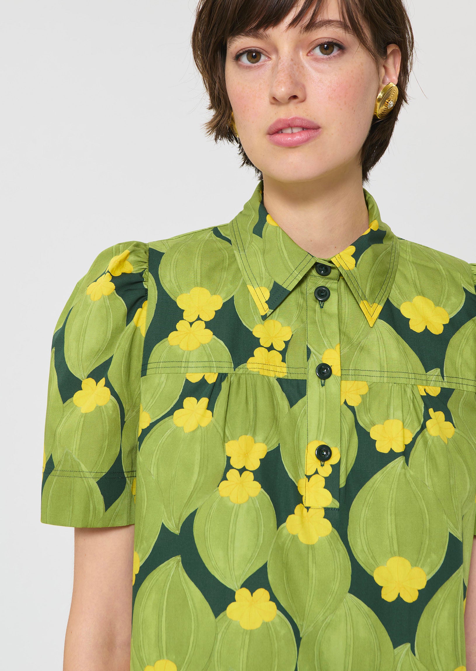 top in dark green floral print