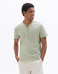 Celio Regular Fit Cotton Blend Henley Neck T-Shirt - Green