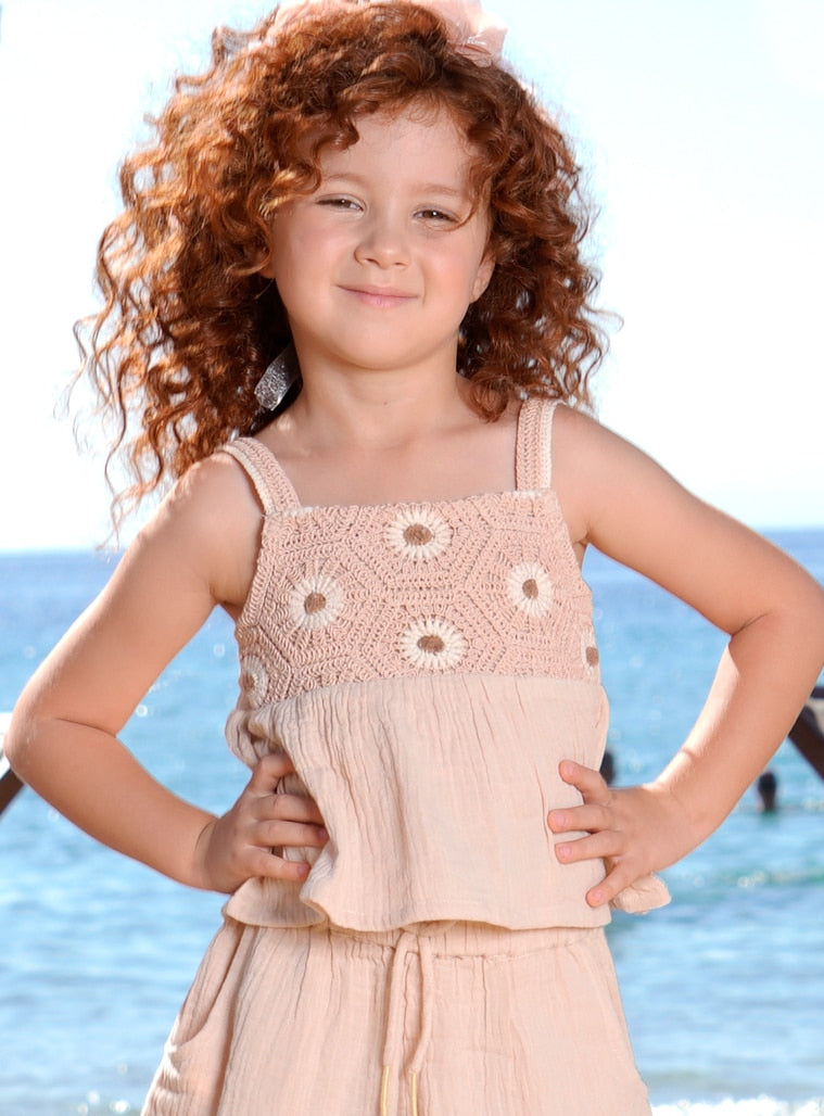 Beige Set(Blouse,Shorts) for Girls