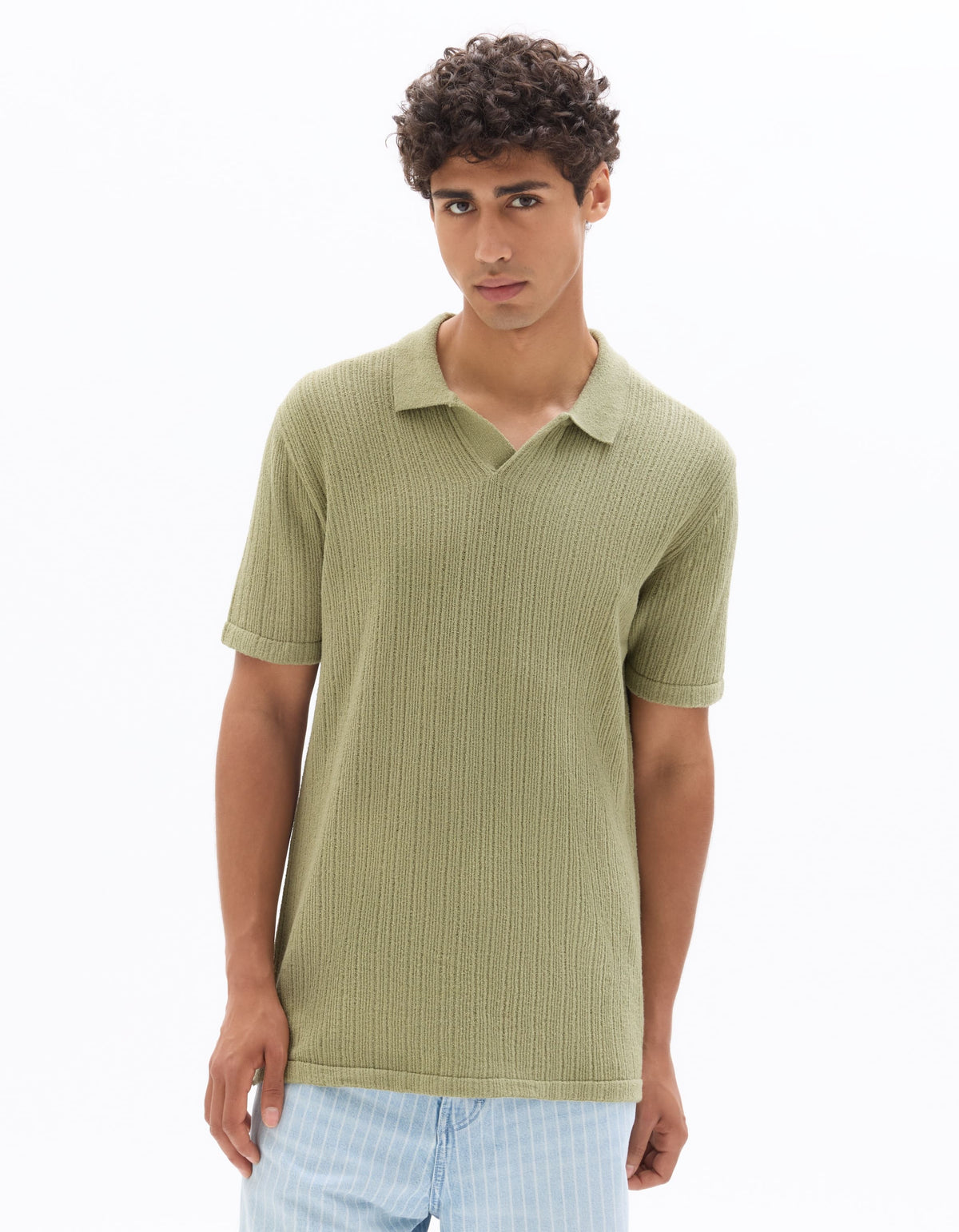 Celio Cotton Blend Short-Sleeved Polo - Green