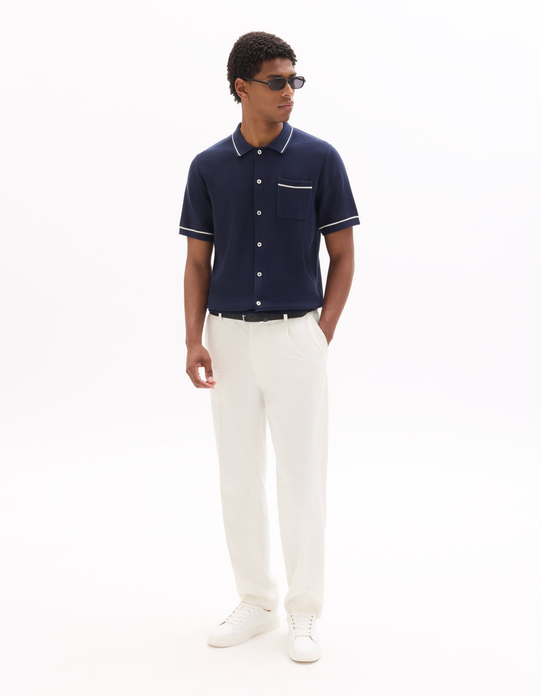 Celio Cotton Short-Sleeved Polo - Navy