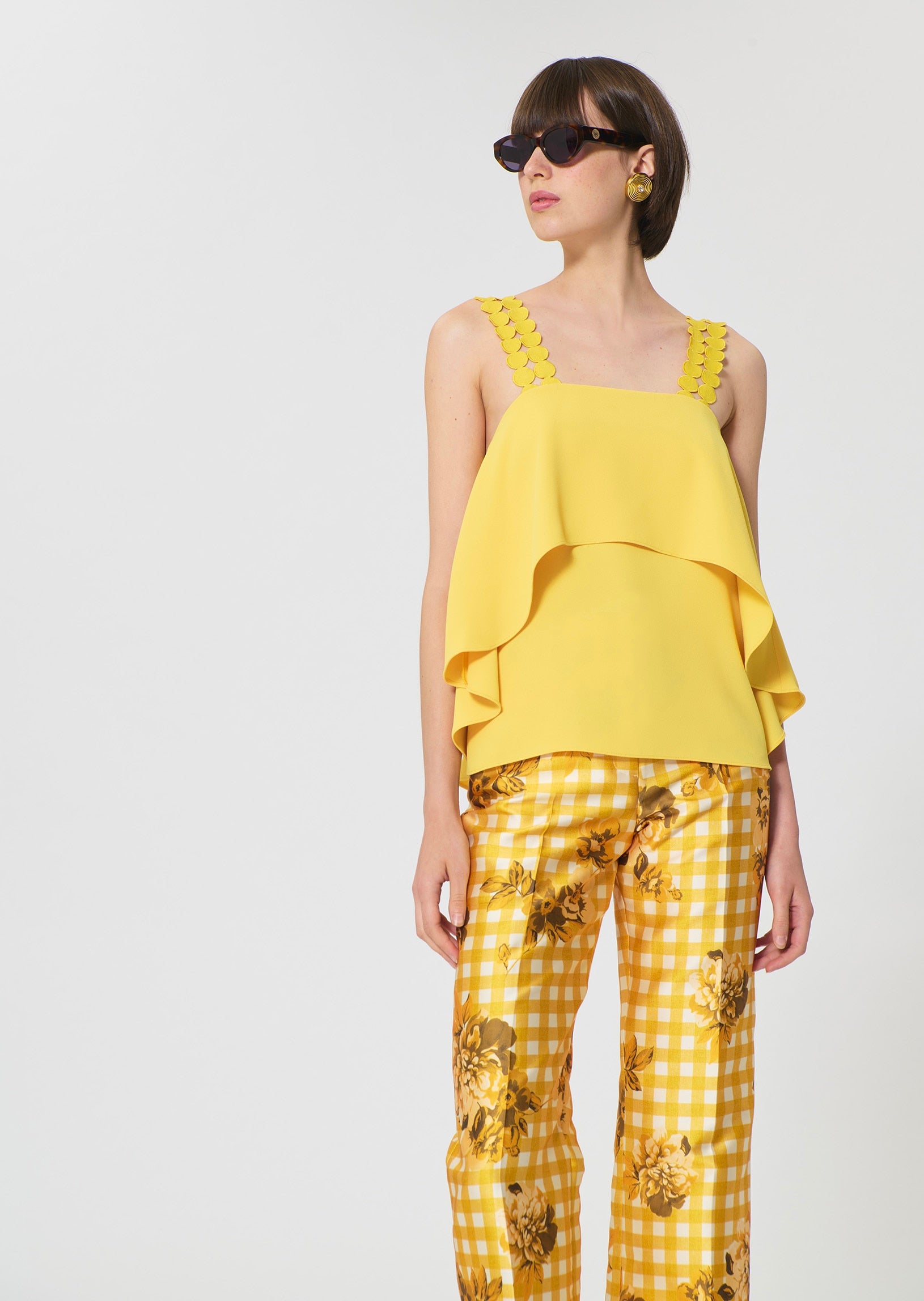 top in yellow fluid crepe