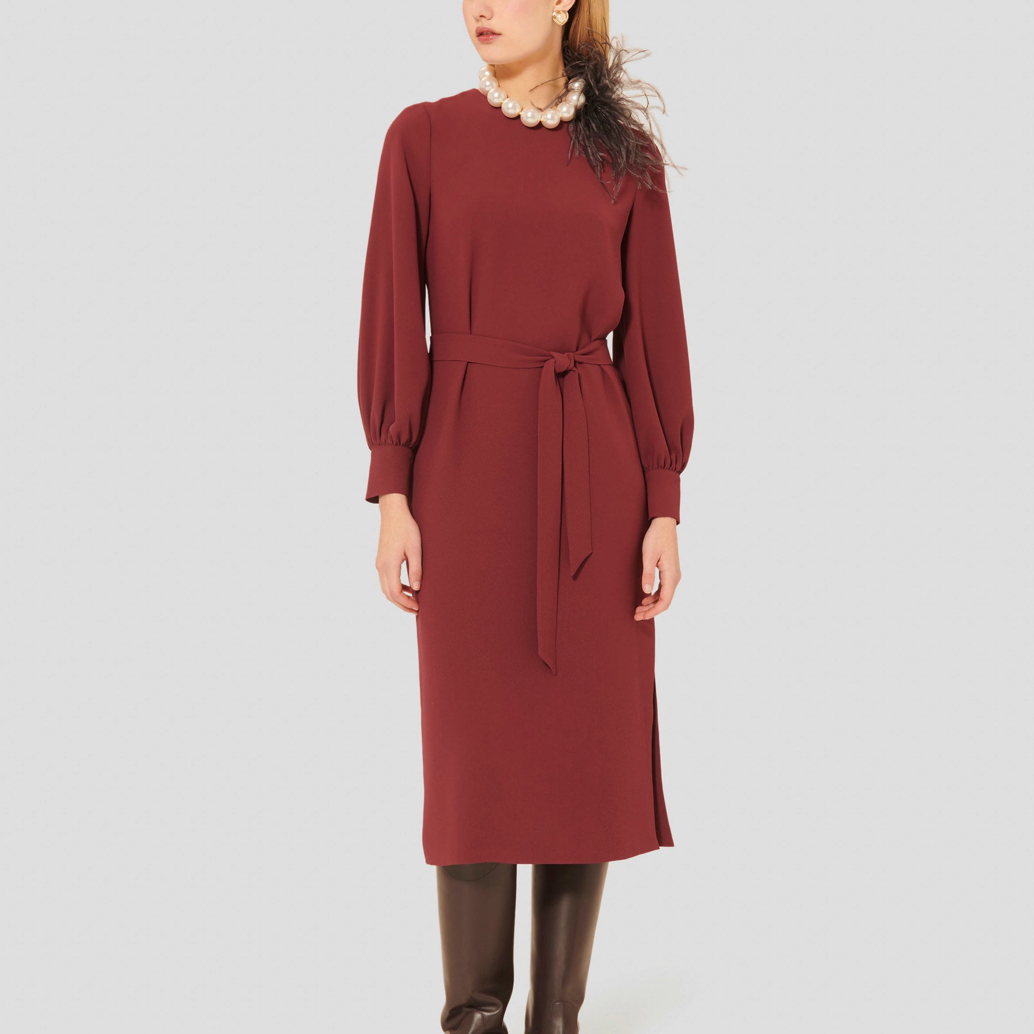 Rossini Burgundy Crepe Dress by Tara Jarmon Lebanon