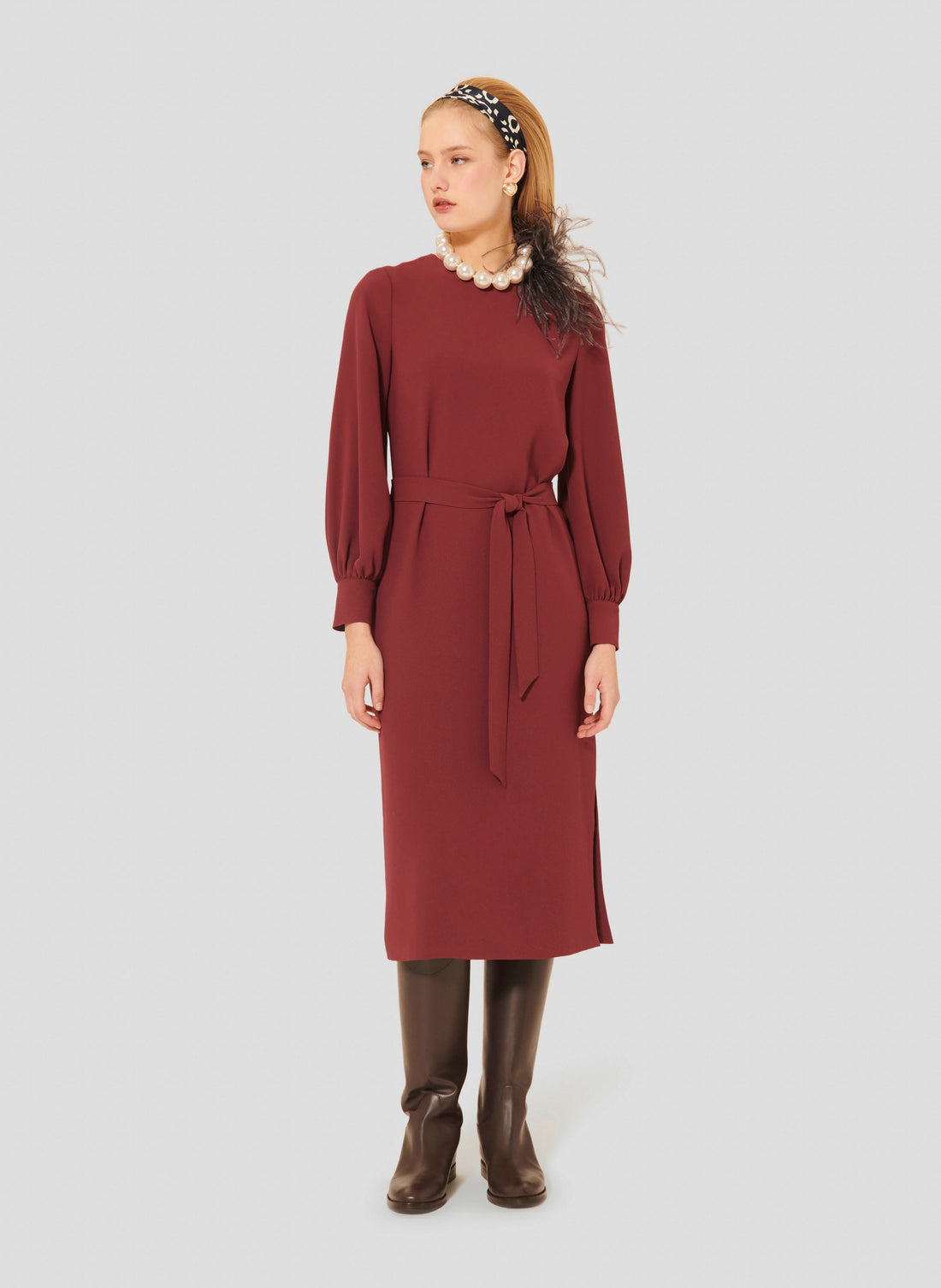 Rossini Burgundy Crepe Dress by Tara Jarmon Lebanon
