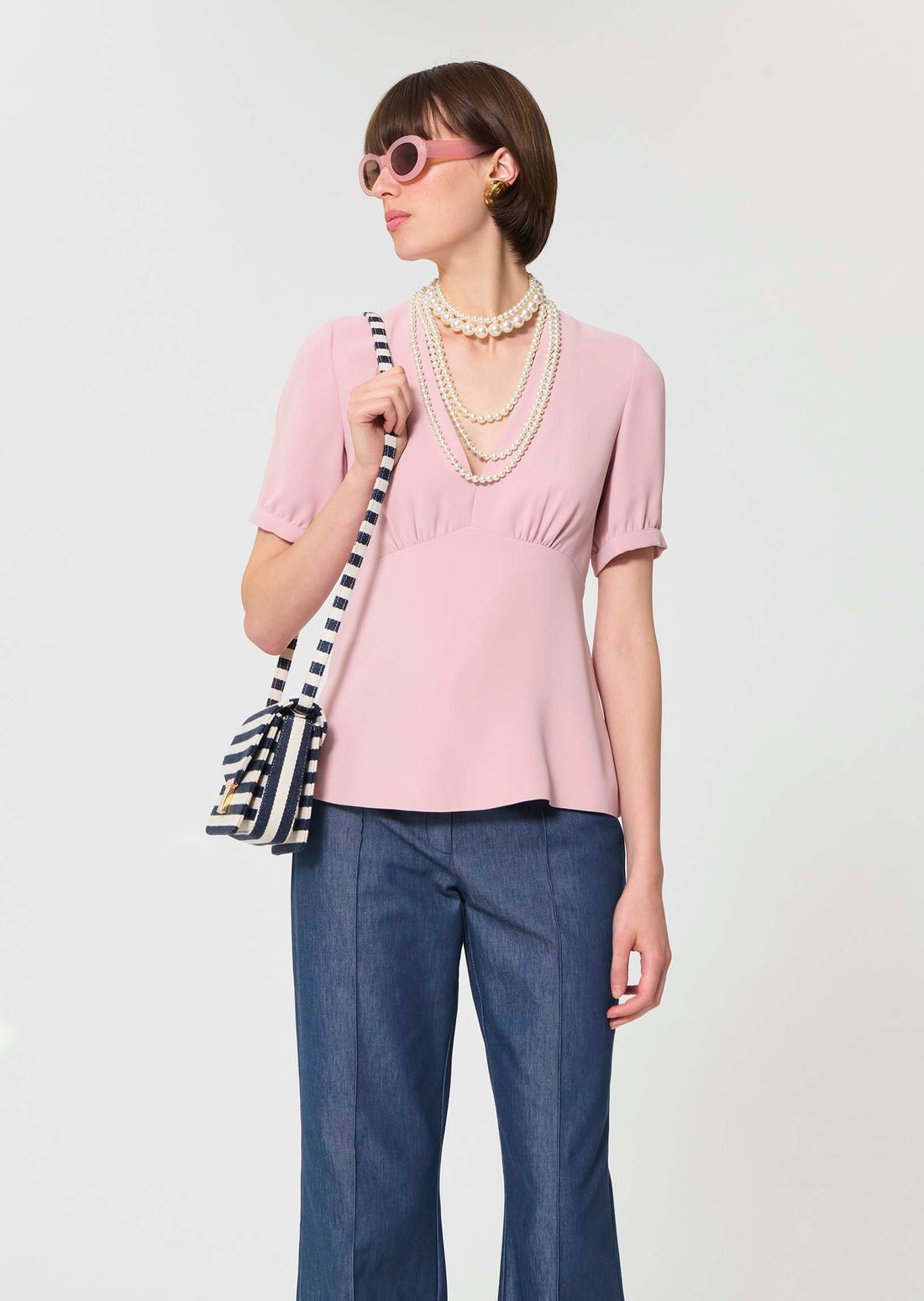 top in red fluid crepe