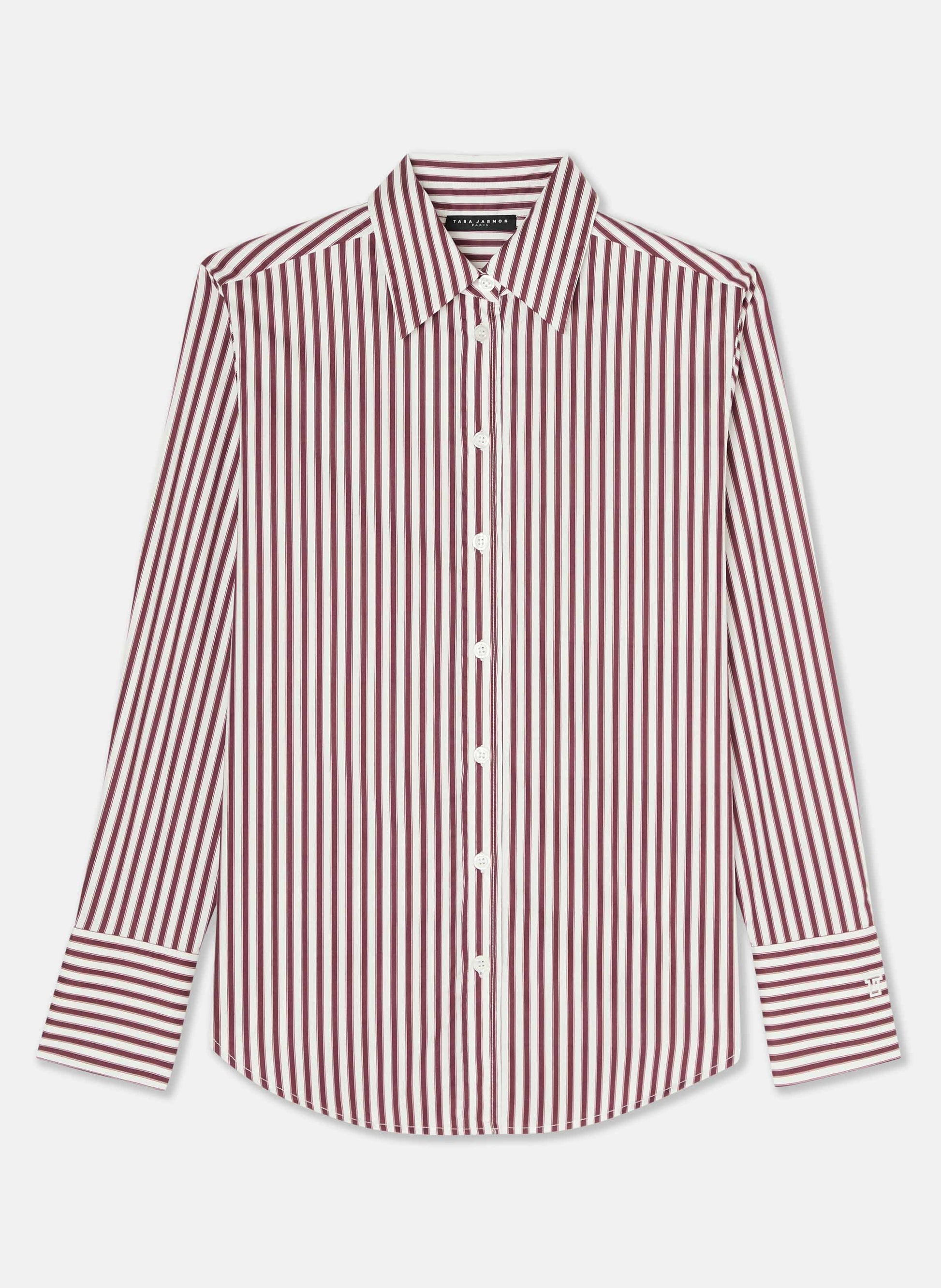 Clarisse burgundy striped poplin shirt by Tara Jarmon Lebanon