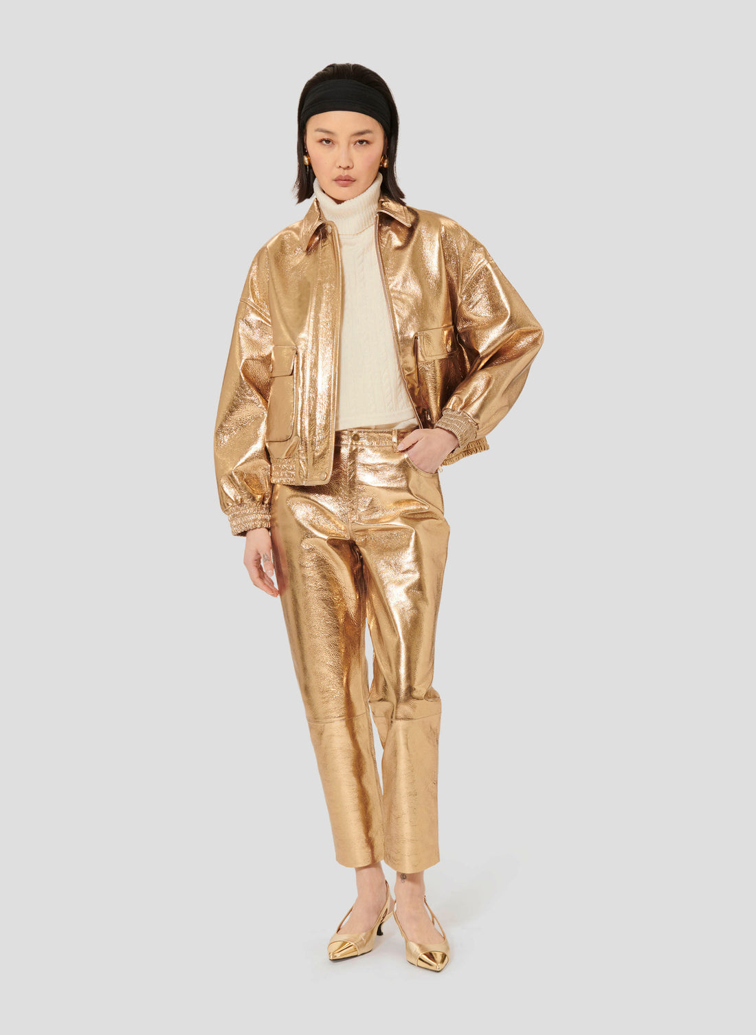 Pietra golden leather pants by Tara Jarmon Lebanon