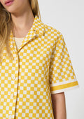 shirt in yellow checkered pattern linen