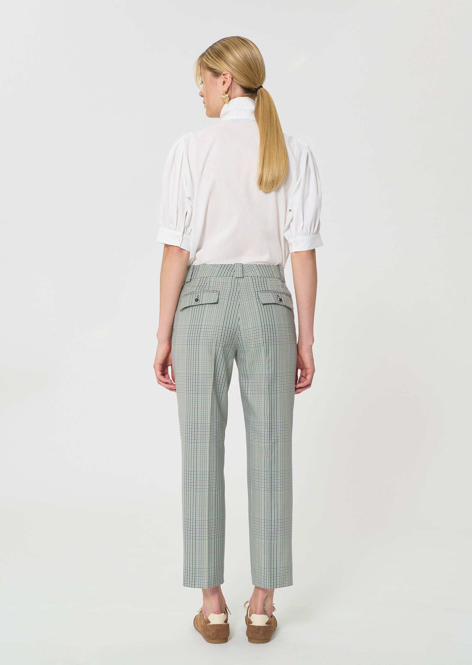 trousers in dark green Prince of Wales check