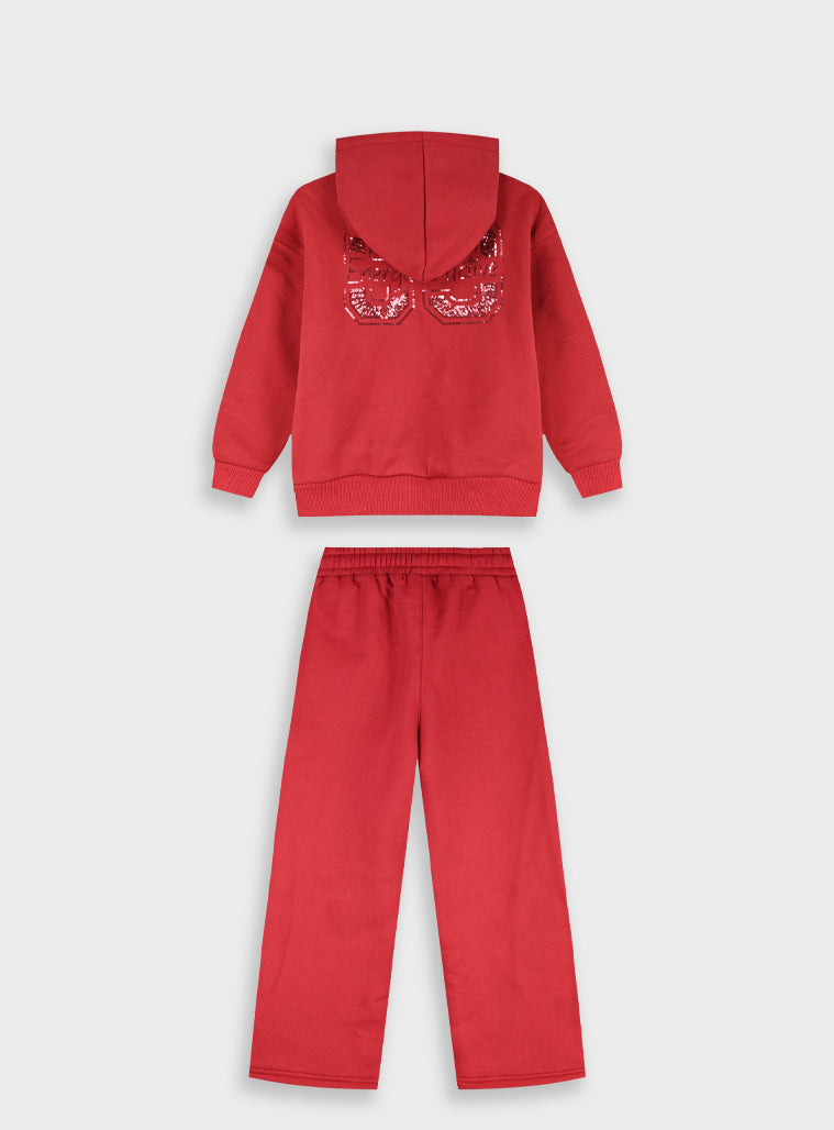 Cotton Blend Girl Tracksuit - Fraise