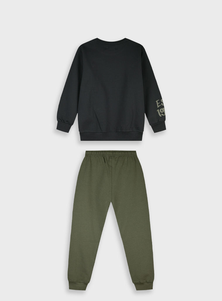 Cotton Blend Boy Tracksuit - Khaki