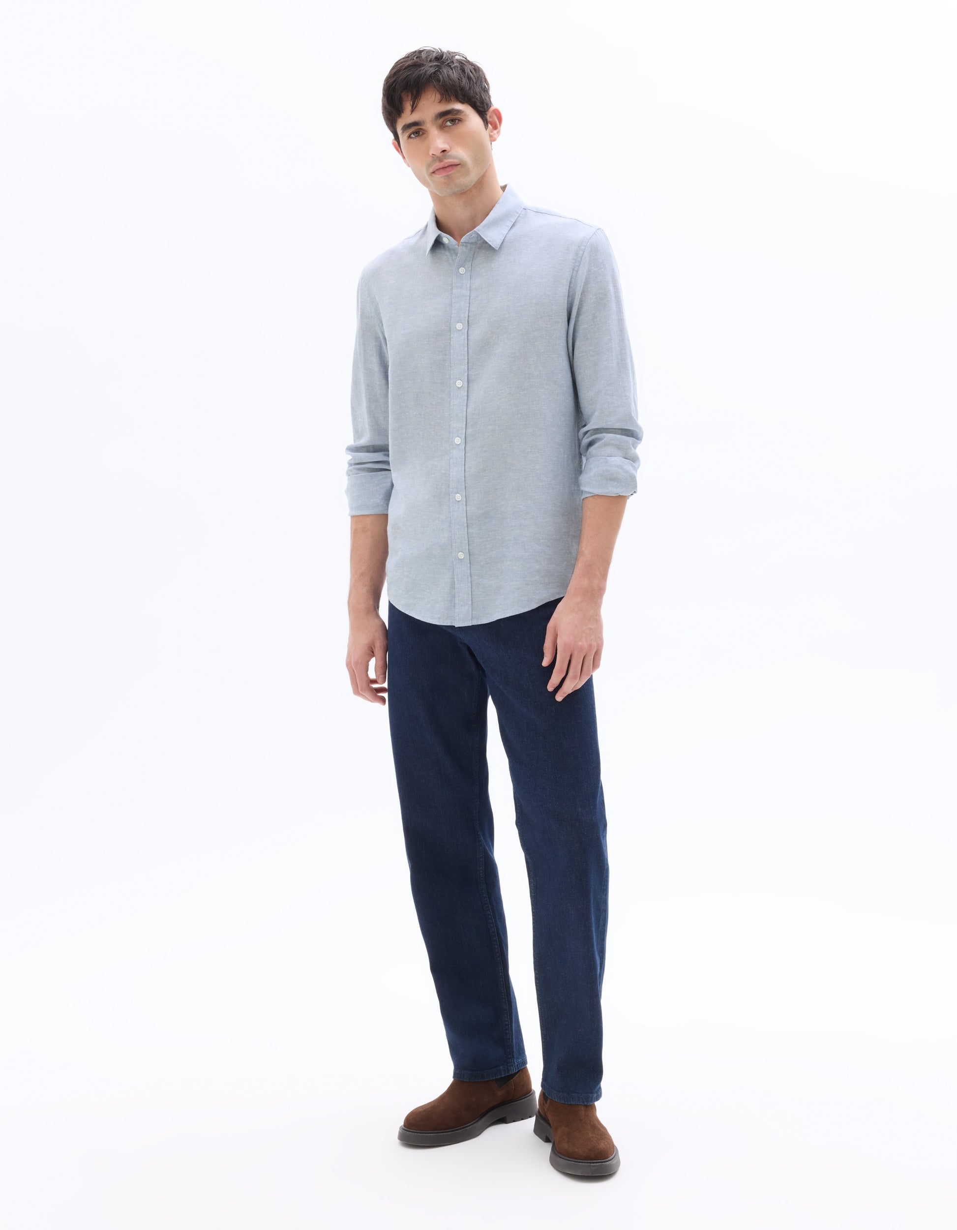 Celio Regular Fit French Collar Linen & Cotton Shirt - Blue