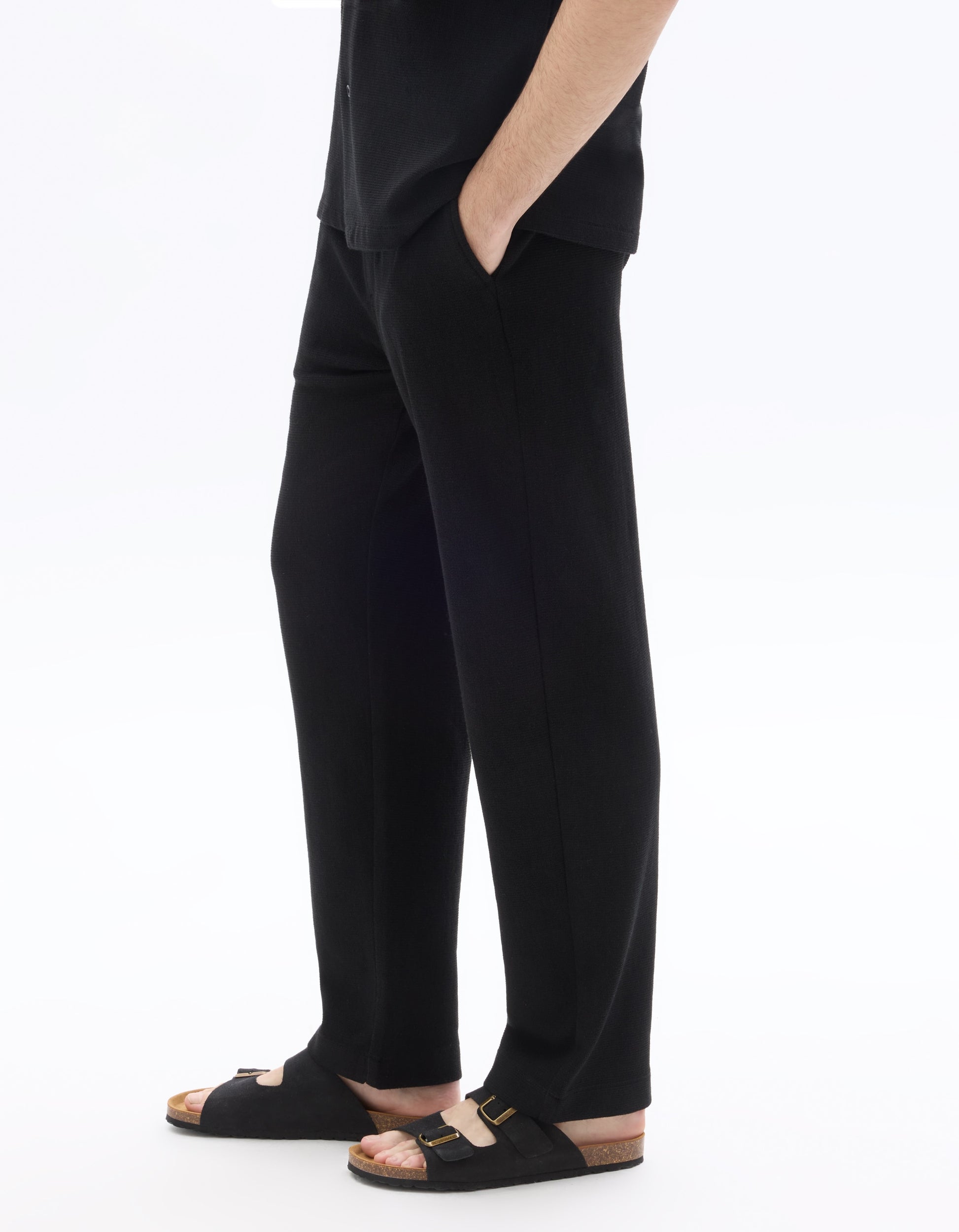 Celio Relaxed Fit Textured Knit Pants - Black