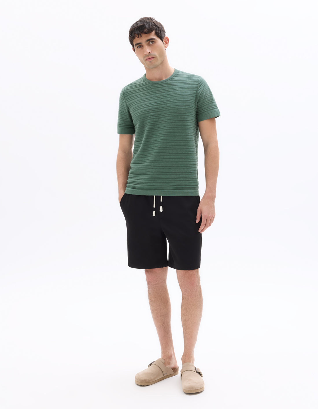 Celio Black Pique Knit Bermuda Shorts - Black