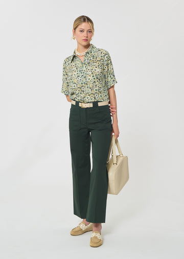 top in green floral print