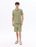 Celio Regular fit ribbed knit 100% cotton polo - Green