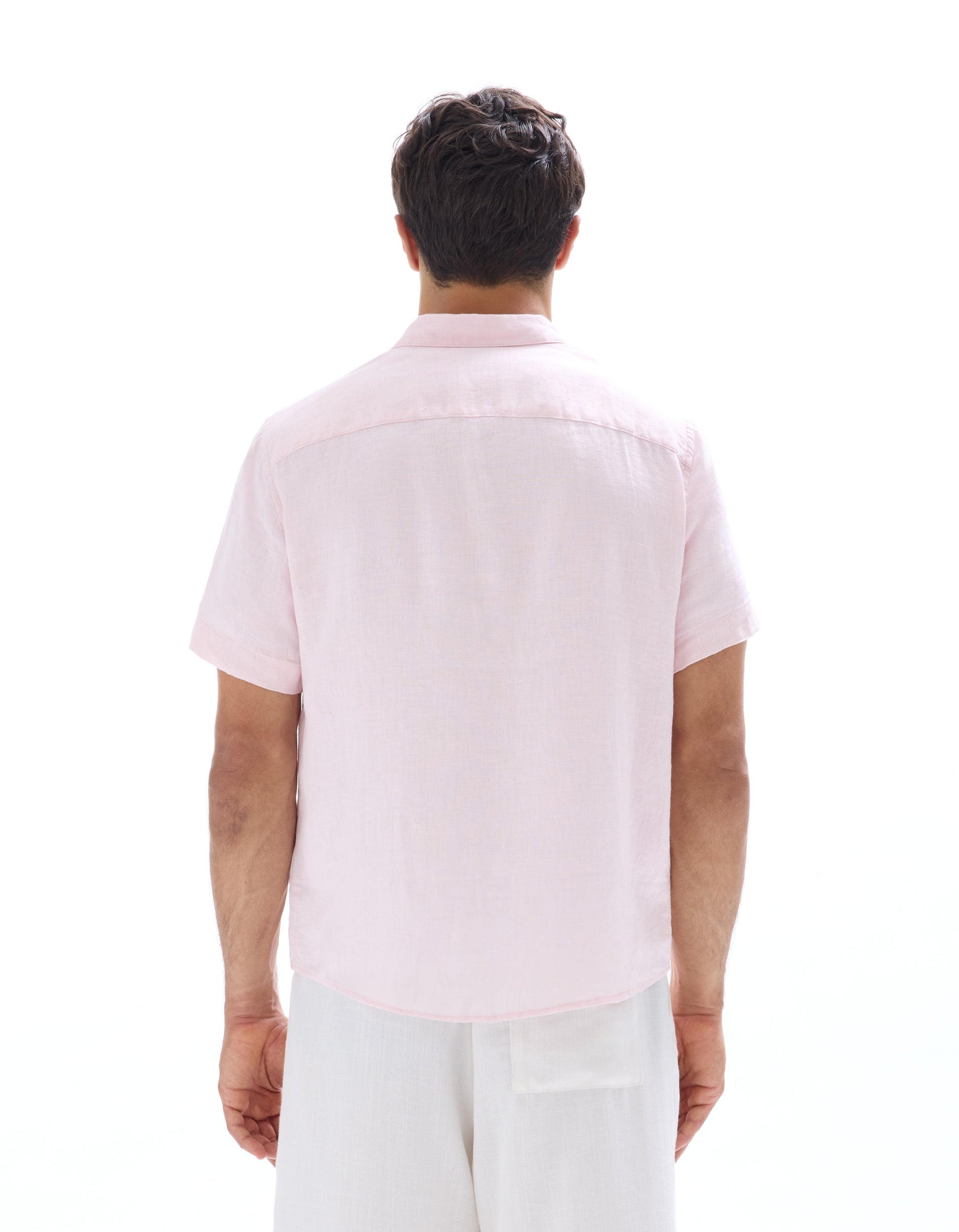 100% Linen Regular Fit Pink Short Sleeve Shirt Celio