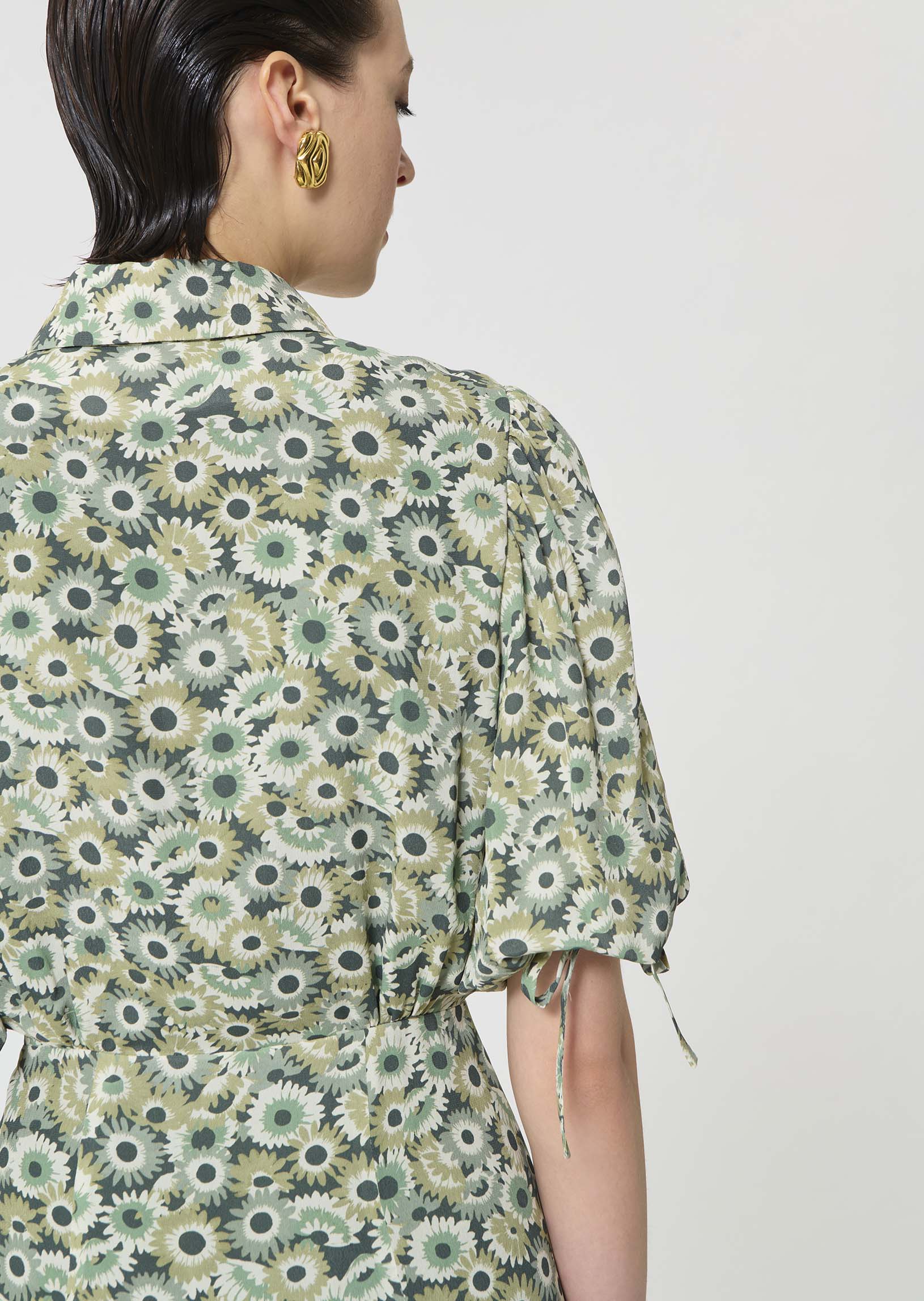 dress in green floral print