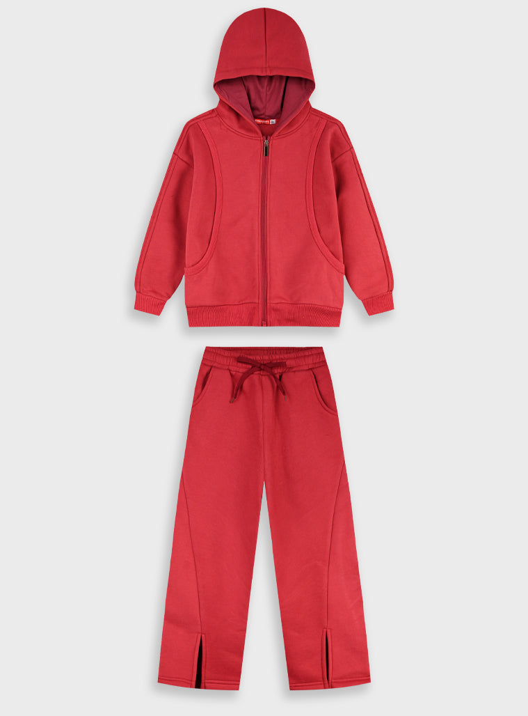 Cotton Blend Girl Tracksuit - Fraise