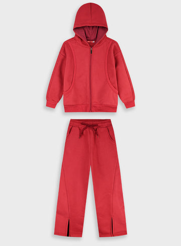 Cotton Blend Girl Tracksuit - Fraise
