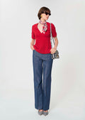 top in red fluid crepe