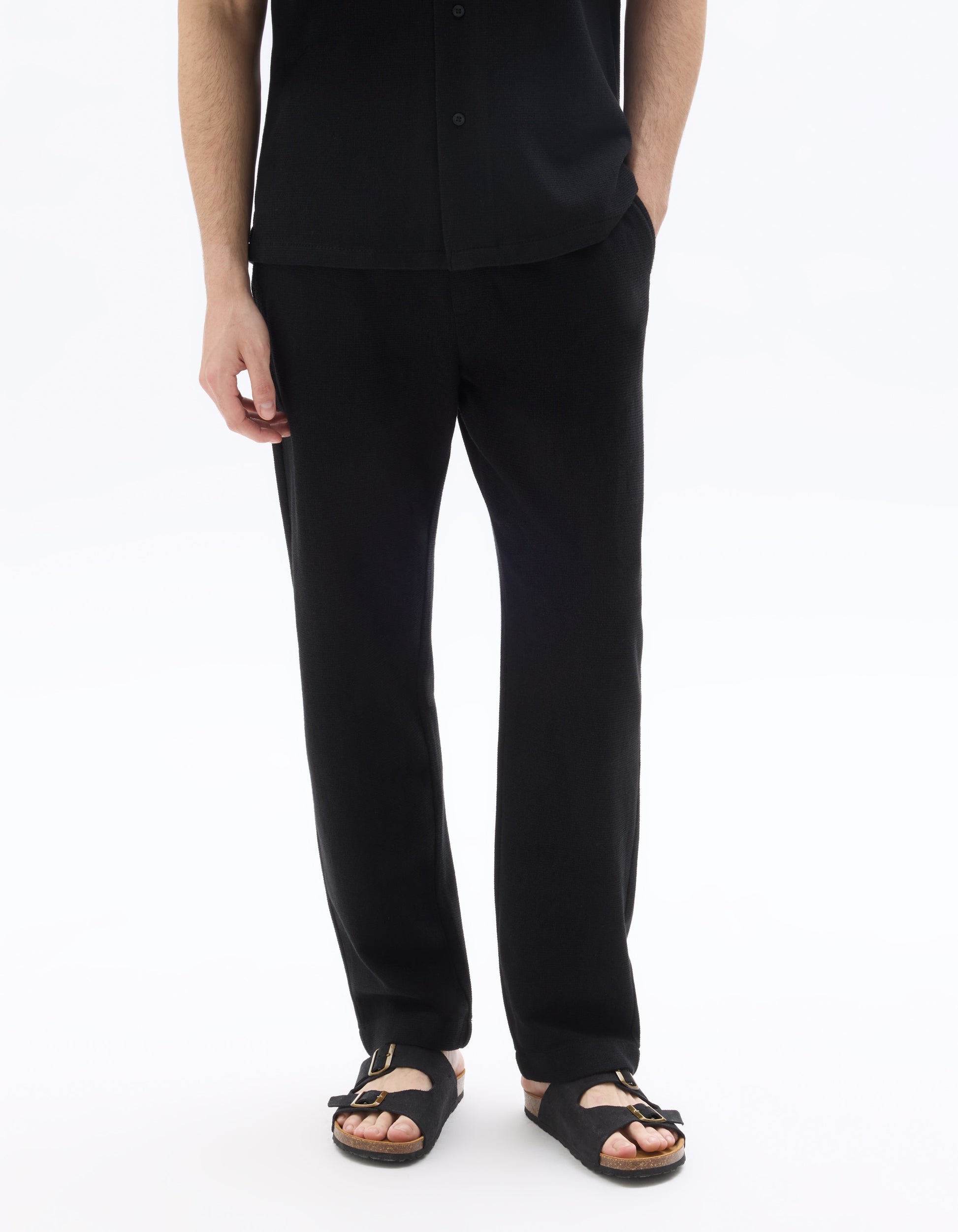 Celio Relaxed Fit Textured Knit Pants - Black