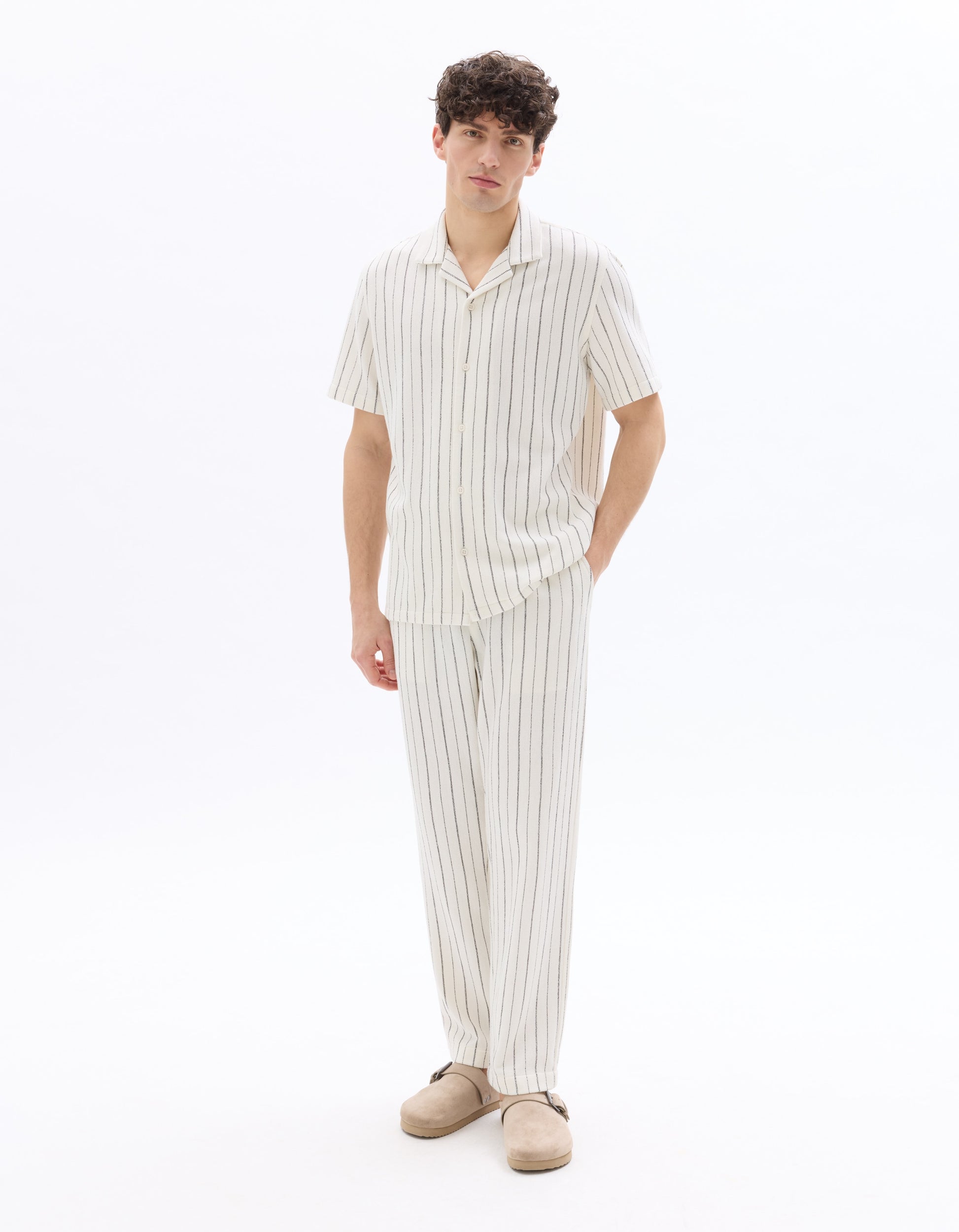 Celio Straight Striped Pants - Beige