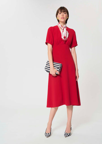 dress in midnight blue fluid crepe
