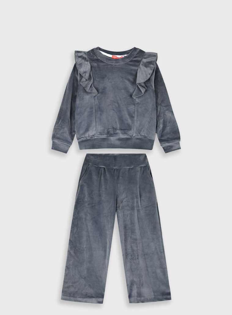 Cotton Blend Girl Set - Anthracite