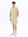 Celio Regular Fit Ribbed Knit 100% Cotton Polo - Beige
