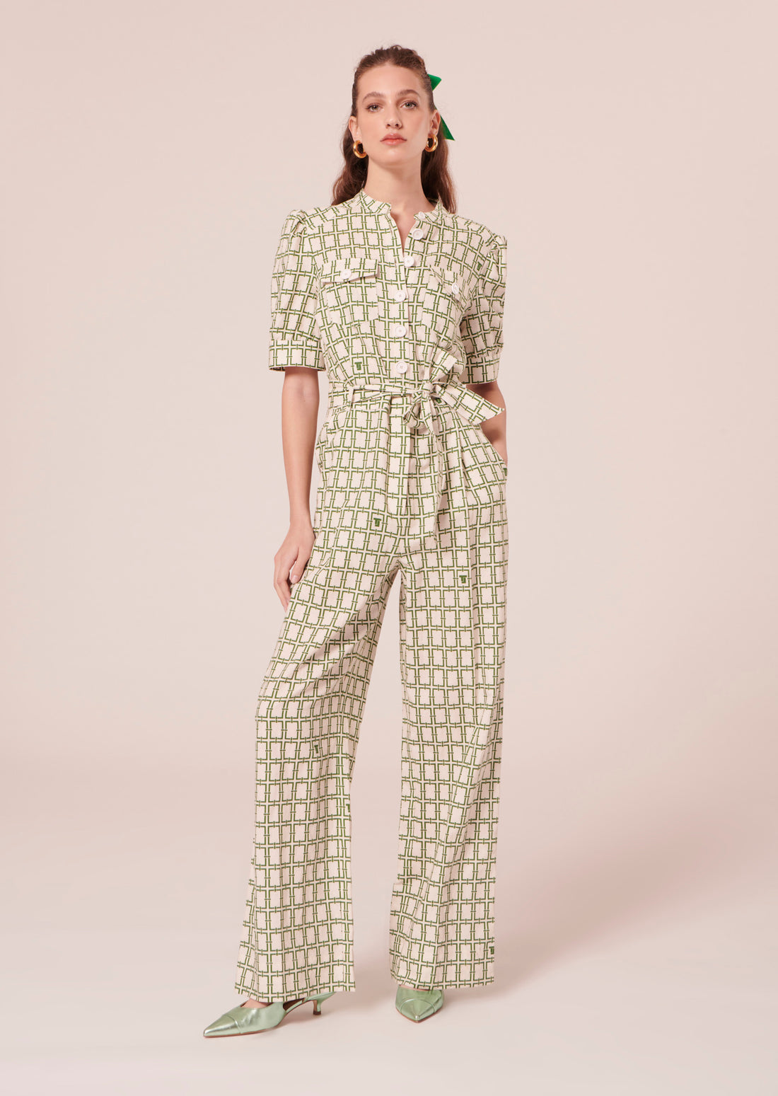 Carina ecru with green graphic design jumpsuit by Tara Jarmon Lebanon