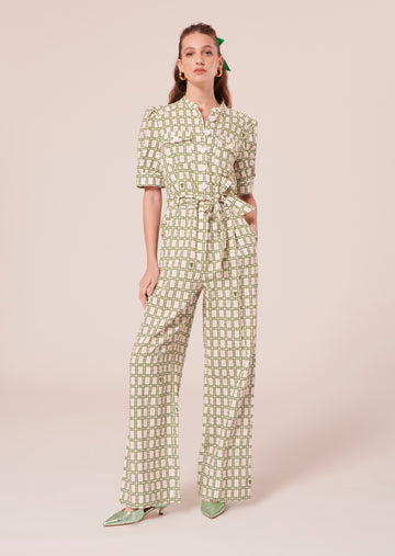 Carina ecru with green graphic design jumpsuit by Tara Jarmon Lebanon