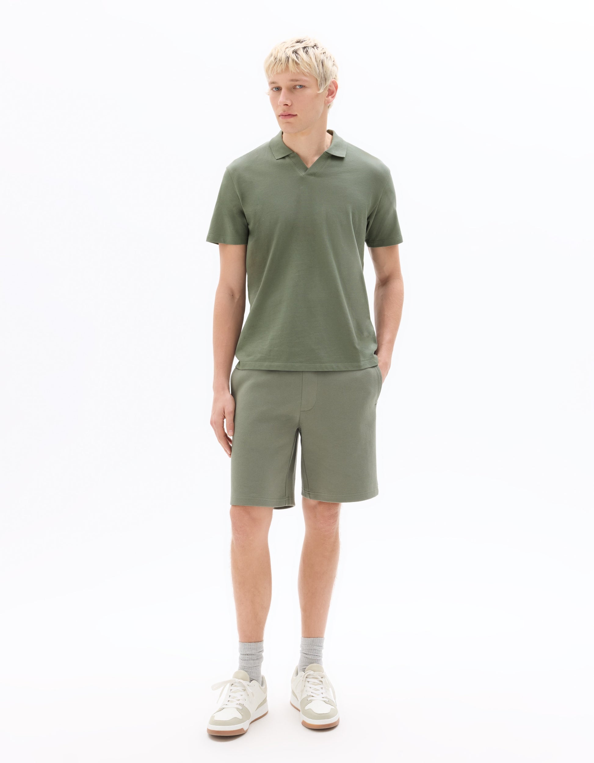 Celio Piqué Regular Fit Shark Collar Polo - Green