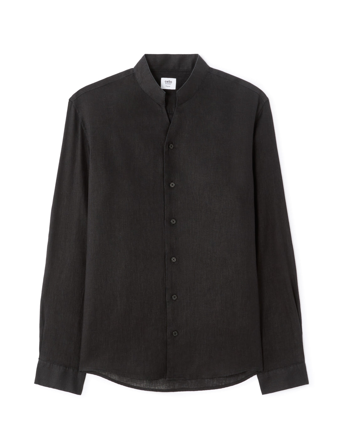 Celio Regular Fit Stand-Up Collar 100% Linen Shirt - Black