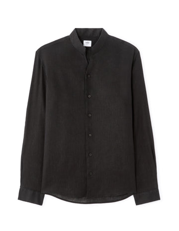 Celio Regular Fit Stand-Up Collar 100% Linen Shirt - Black
