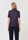 top in midnight blue with mini clover print
