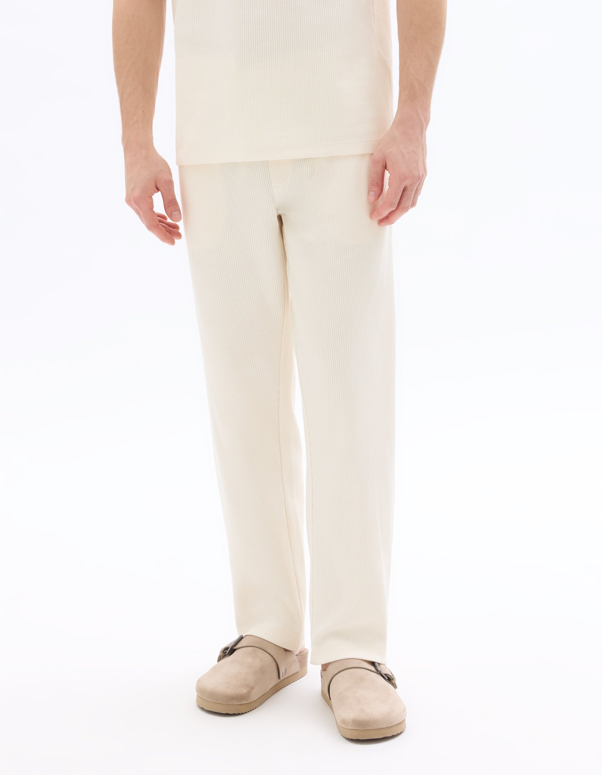 Celio Regular fit ribbed knit 100% cotton joggers - Beige