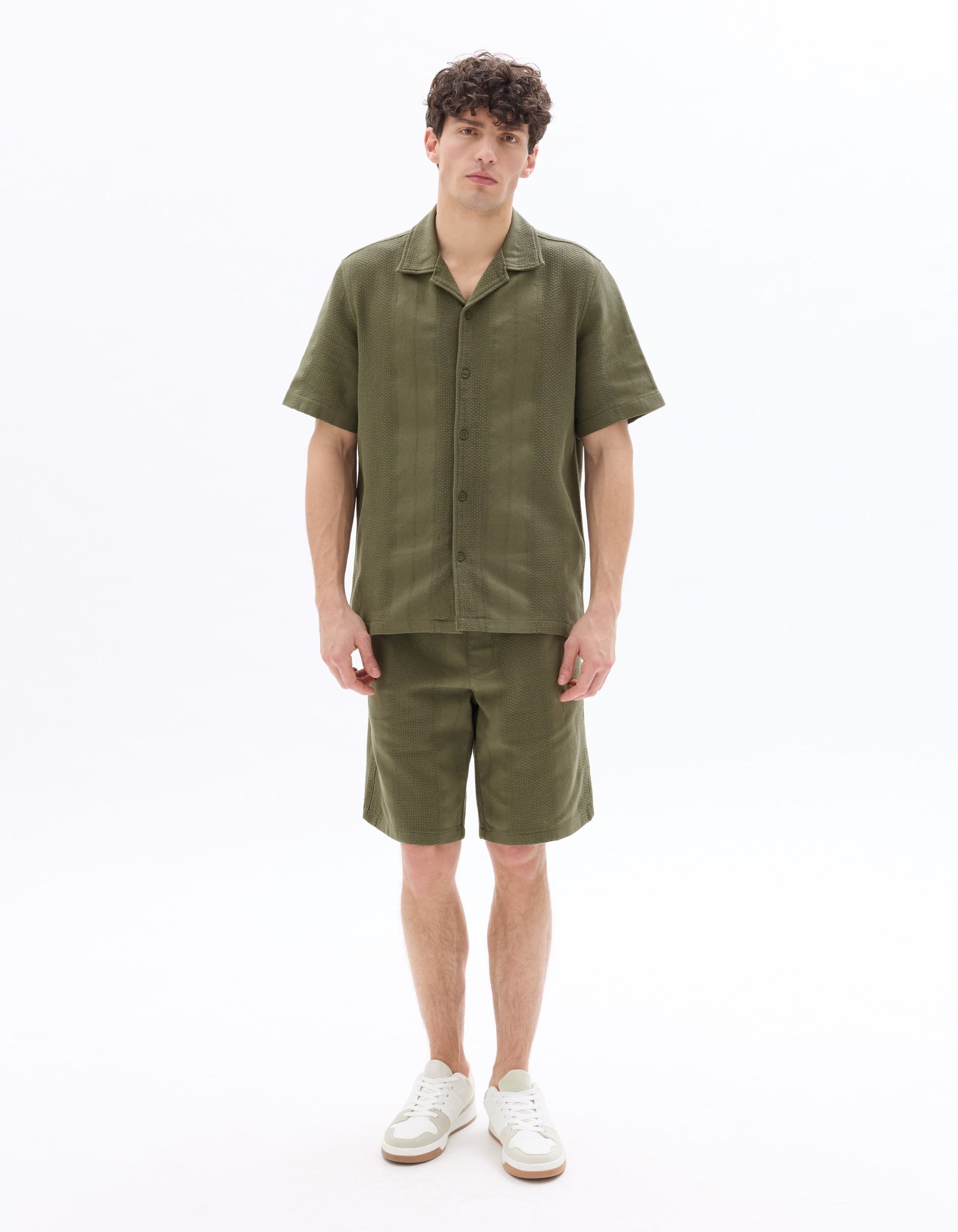 Regular Fit 100% Cotton Jacquard Short-Sleeve Shirt Celio