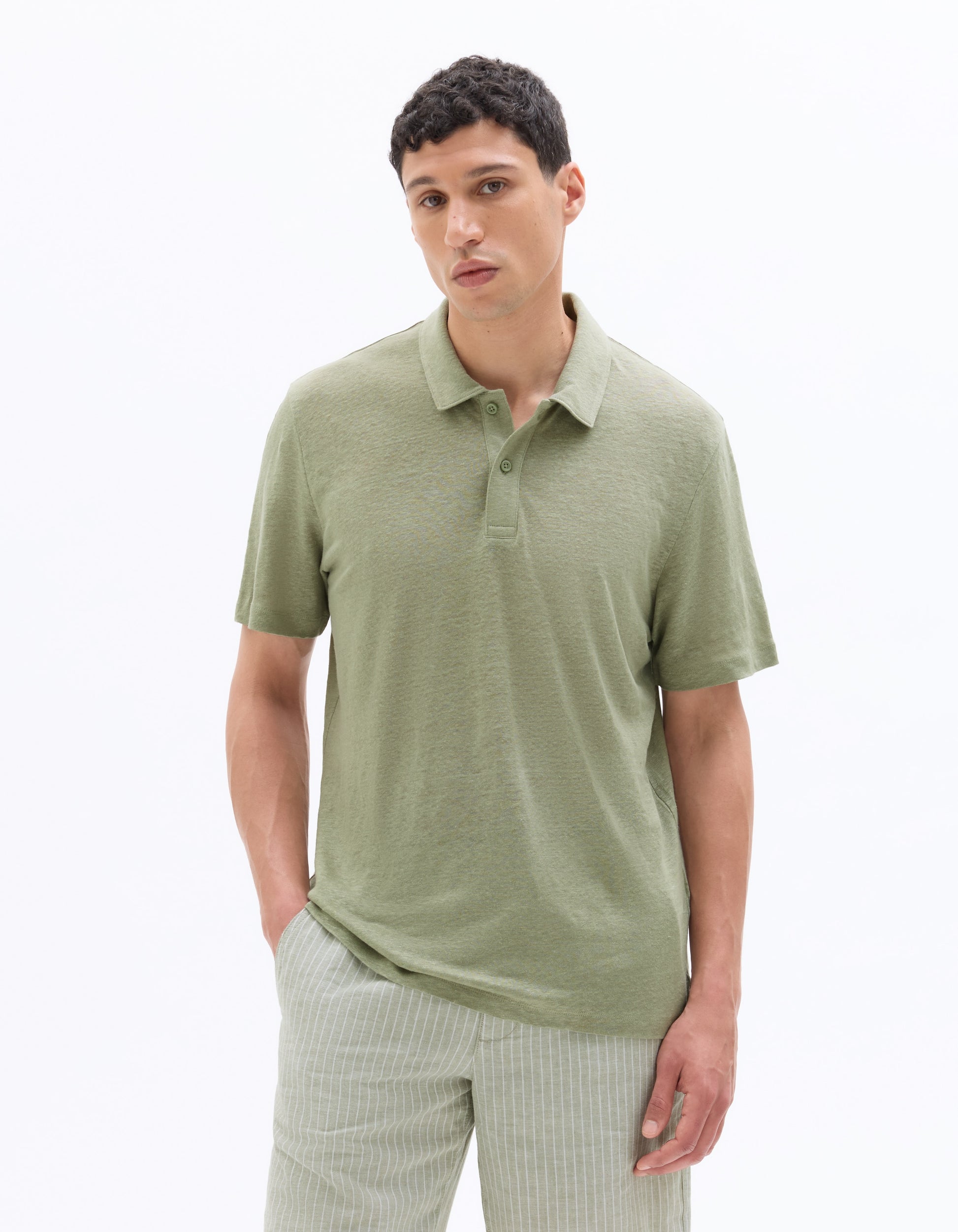 Celio Regular Fit 100% Linen Polo Shirt - Green