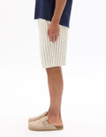 Celio Striped 100% Linen Bermuda Shorts - White