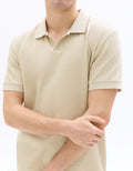 Celio Regular Fit Ribbed Knit 100% Cotton Polo - Beige