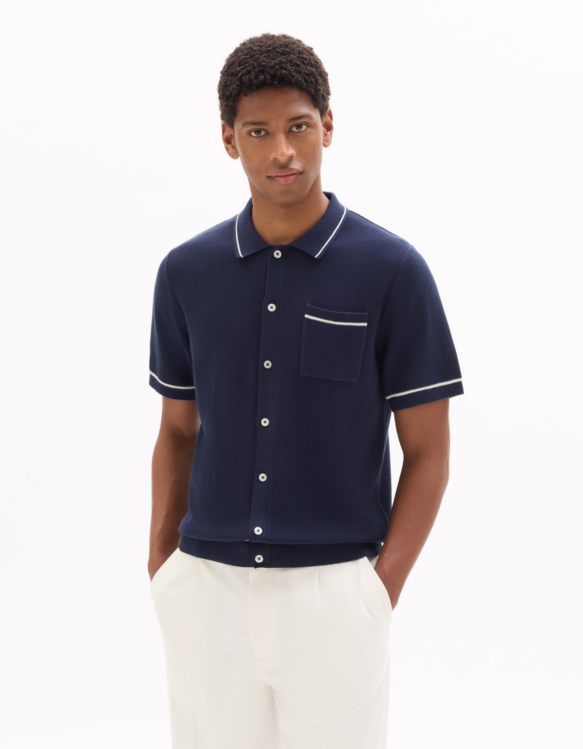 Celio Cotton Short-Sleeved Polo - Navy