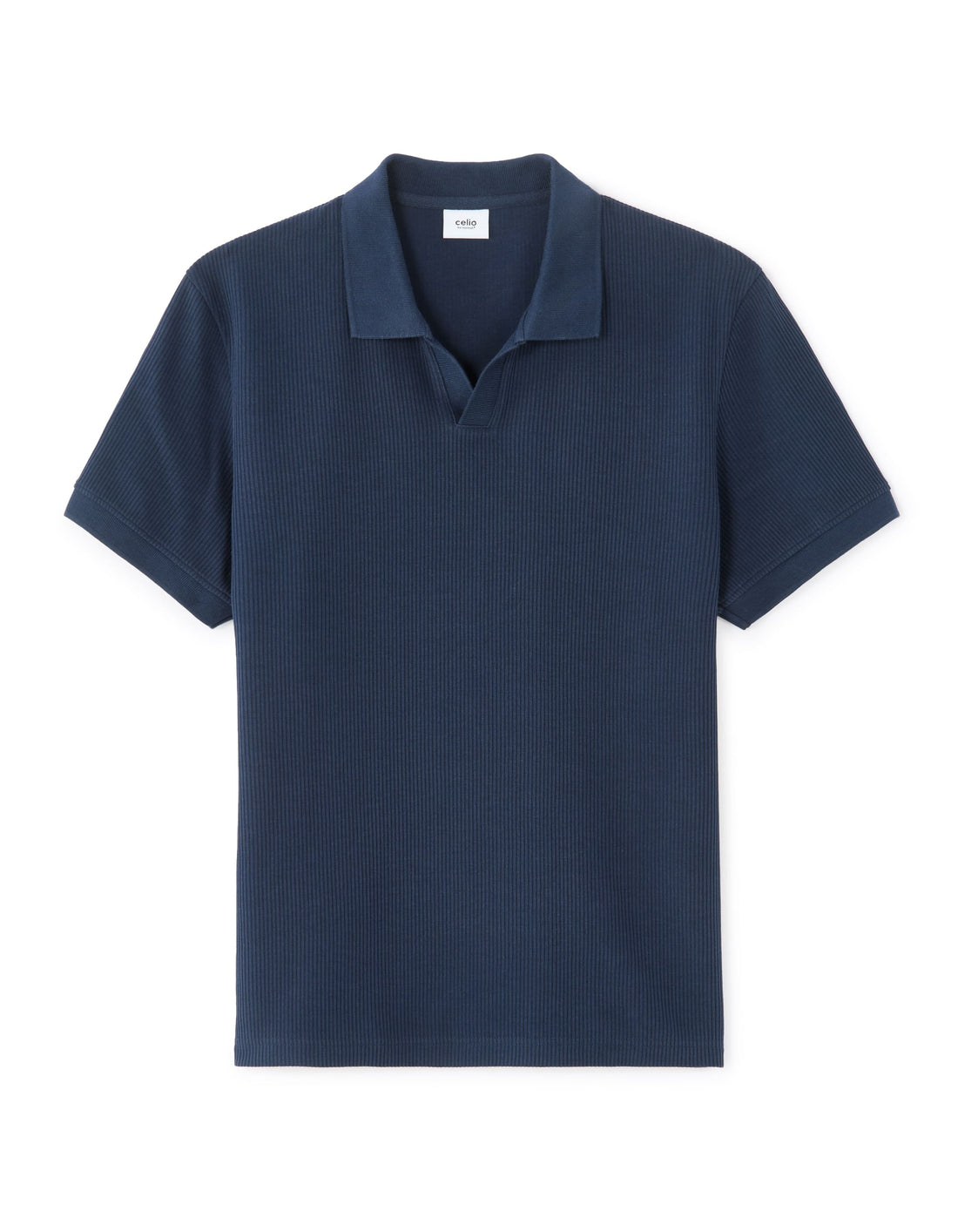Celio Regular Fit Ribbed Knit 100% Cotton Polo - Navy